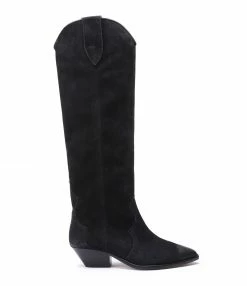 ISABEL MARANT Bottes Denvee Cuir Suédé Noir Délavé
